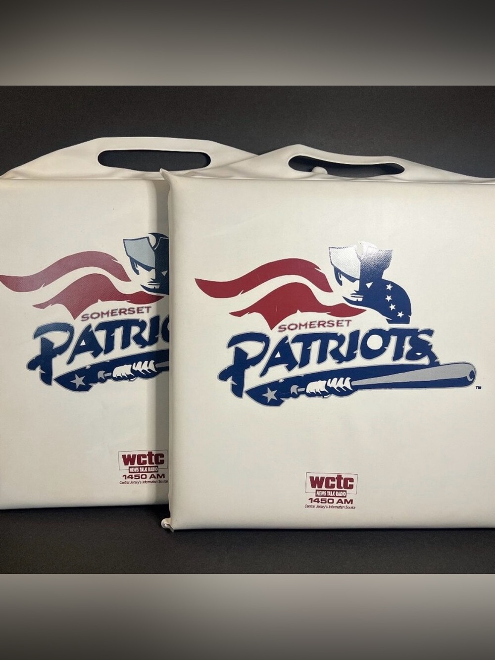 Set of 2 MiLB NJ Somerset Patriots WCTC 1450AM Mazda Baseball Seat Cushions